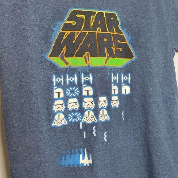 Kids 8/10 T Shirt Star Wars Retro Space Invaders Heathered Blue - Picture 5 of 8